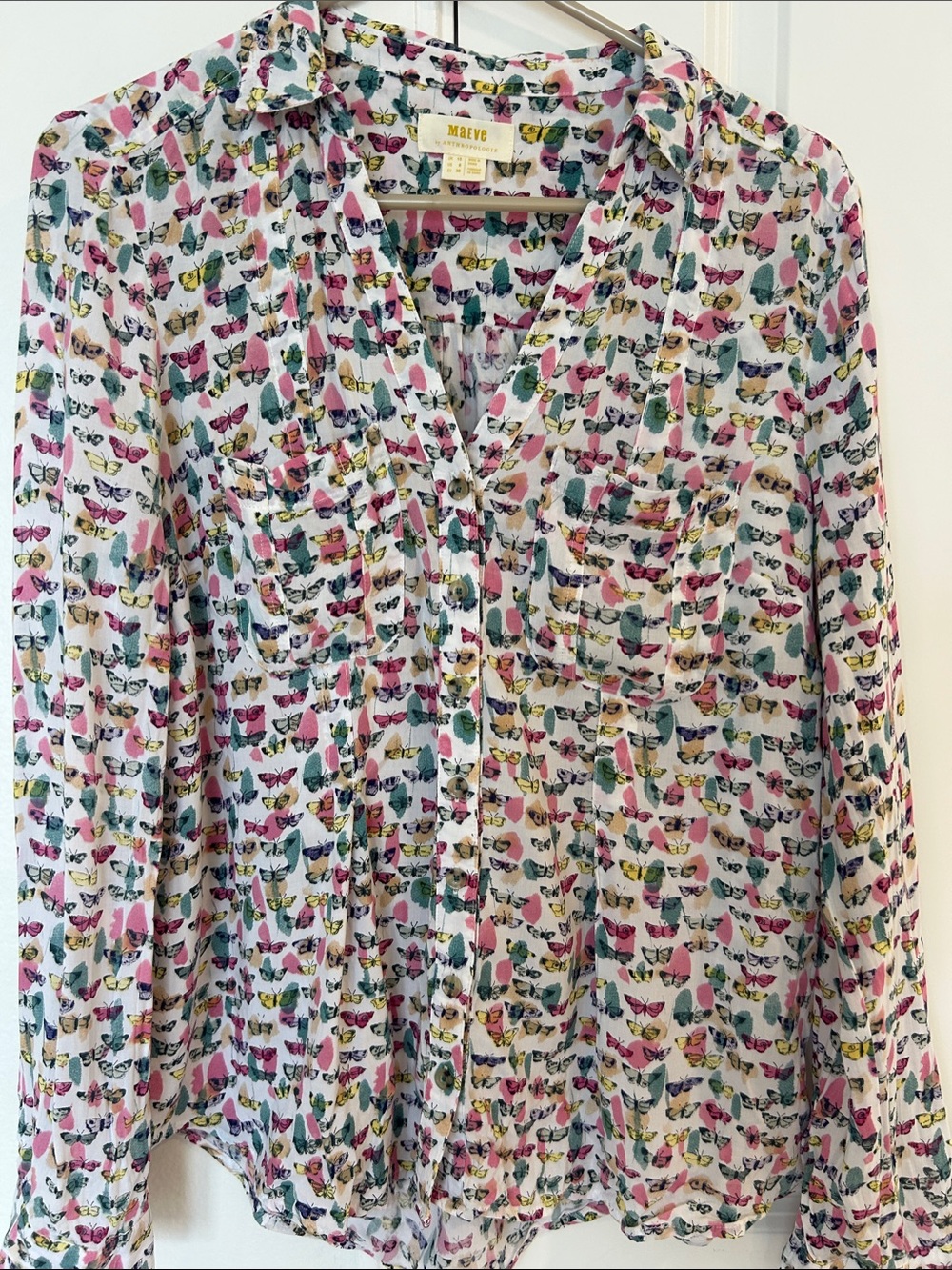 Maeve (6) Butterfly Print Button-Up Blouse